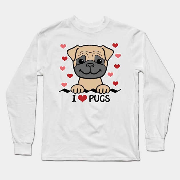 I Love Pugs Long Sleeve T-Shirt by AnitaValle